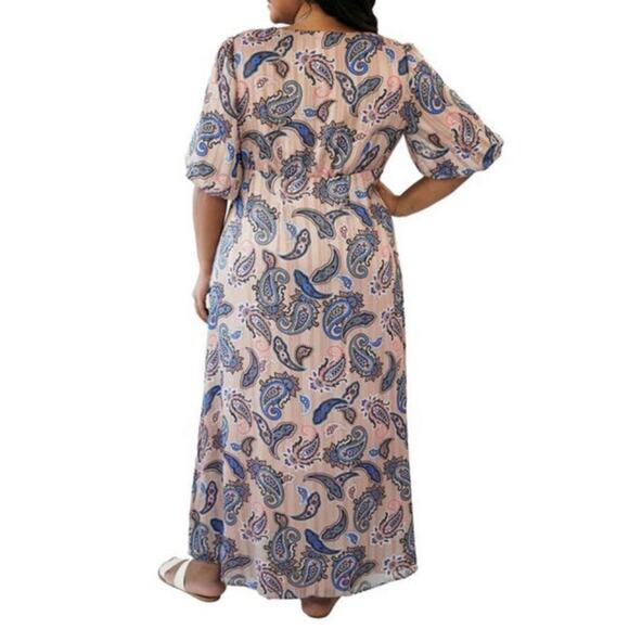 Marée Pour Toi Paisley Print Button Down Slit Front Maxi Dress Sparkle Accent 20 - Picture 2 of 15